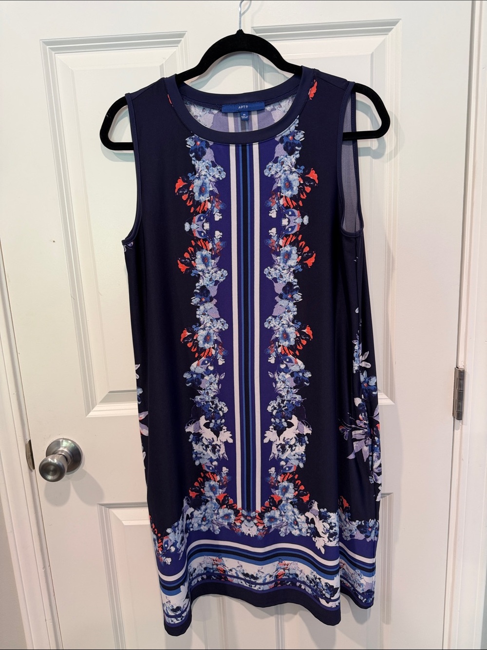 Apt. 9 Navy Floral-Stripe Sleeveless Shift Dress with Red Accents